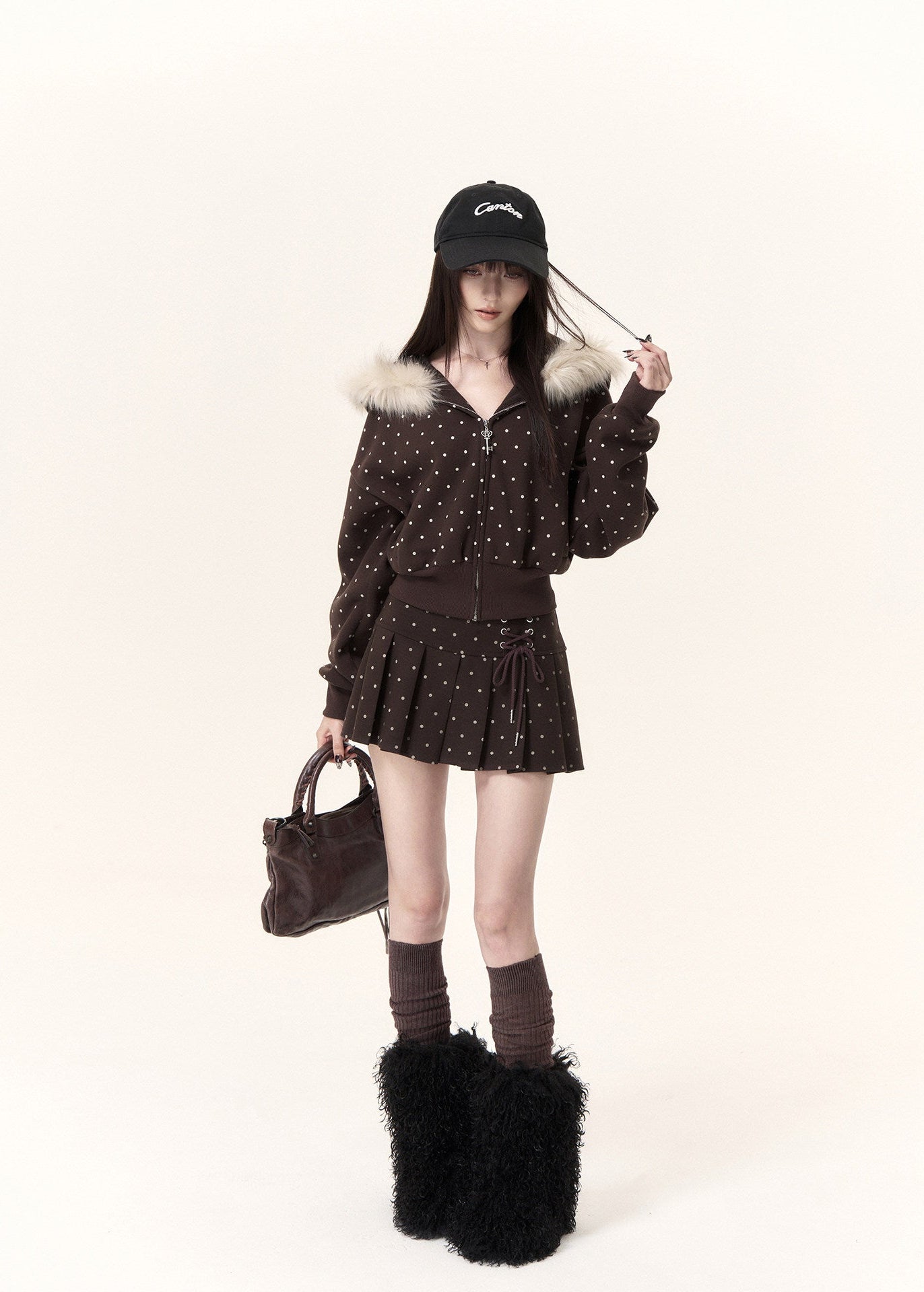 relaxed fit fur trim hoodie jacket for casual winter outfits