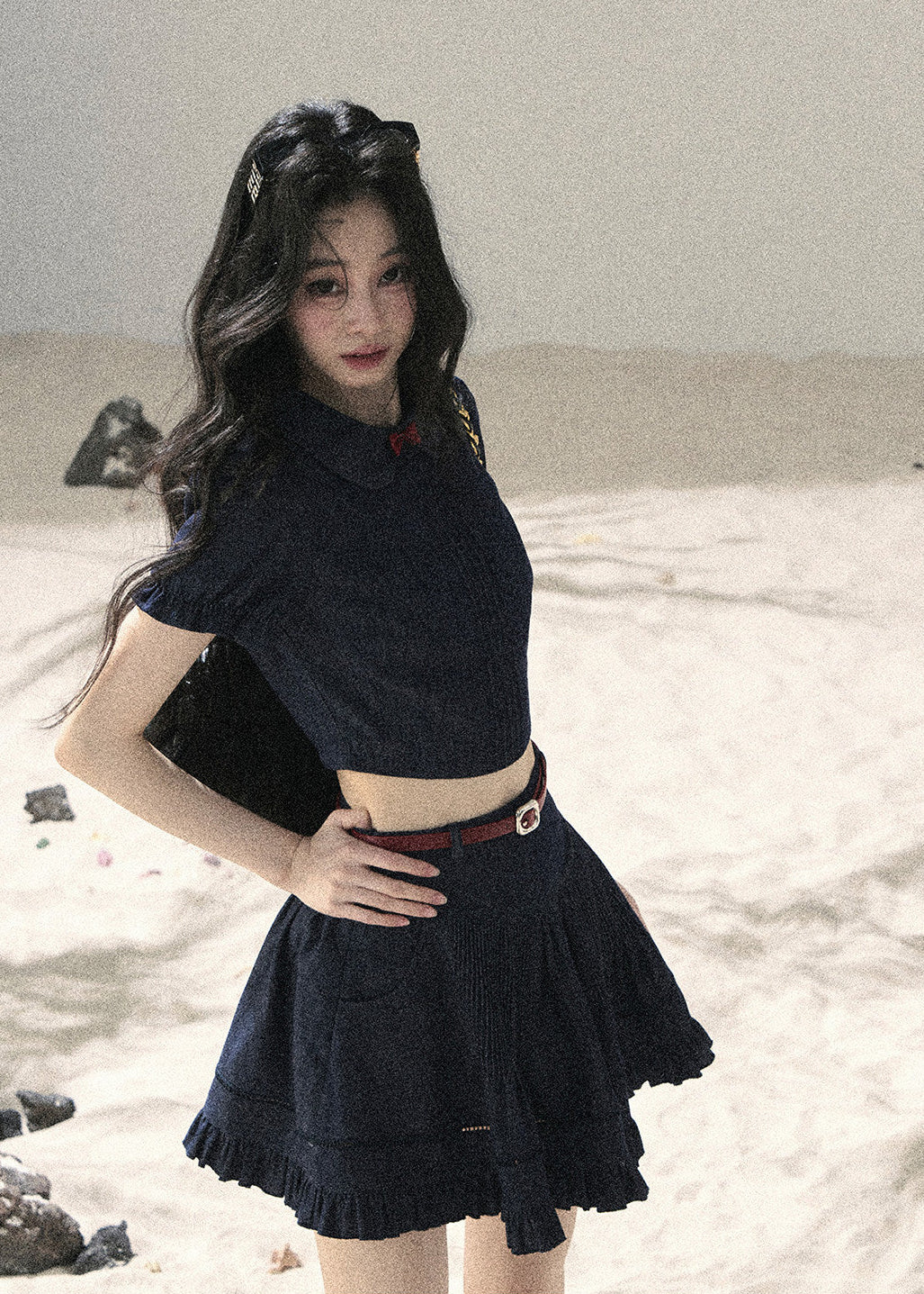 Soft Korean-inspired mini skirt outfit