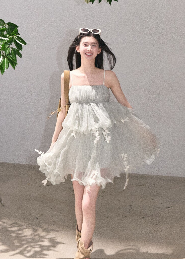 Long mint lace slip dress with delicate straps