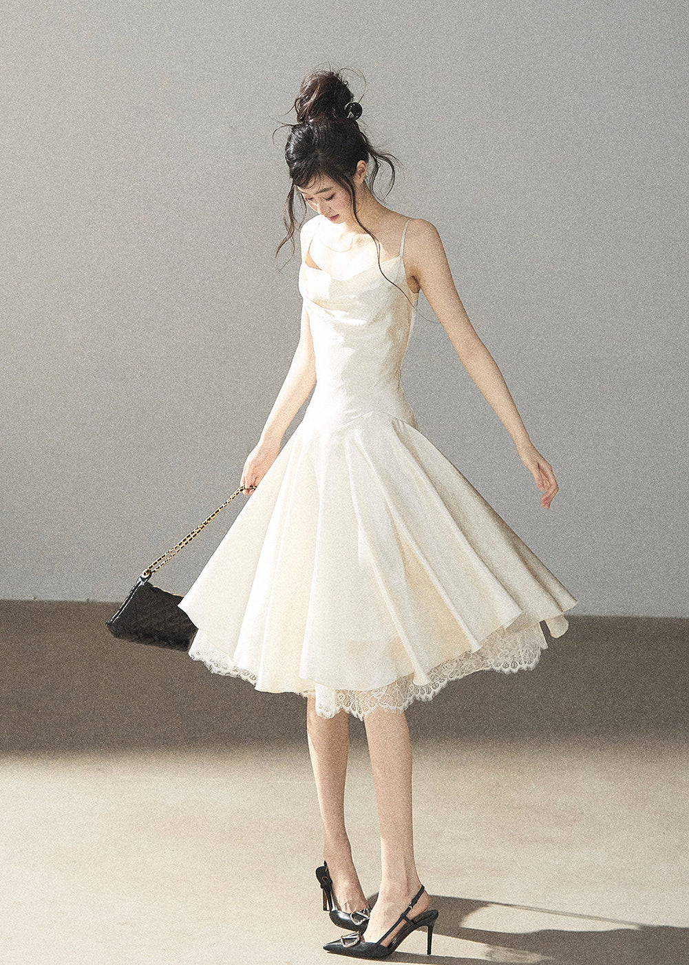 French-inspired satin slip dress in ivory