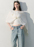Women’s white asymmetrical draped shoulder lyocell top