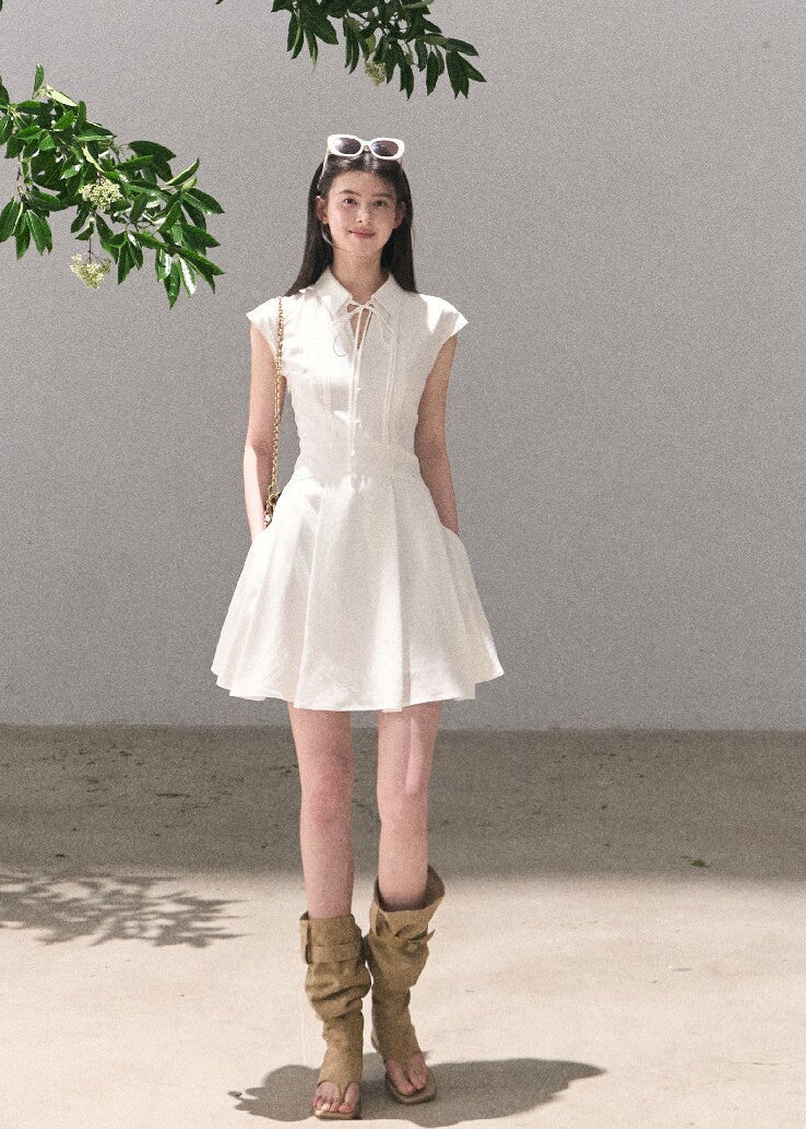 Elegant short white shirt dress with cap sleeves