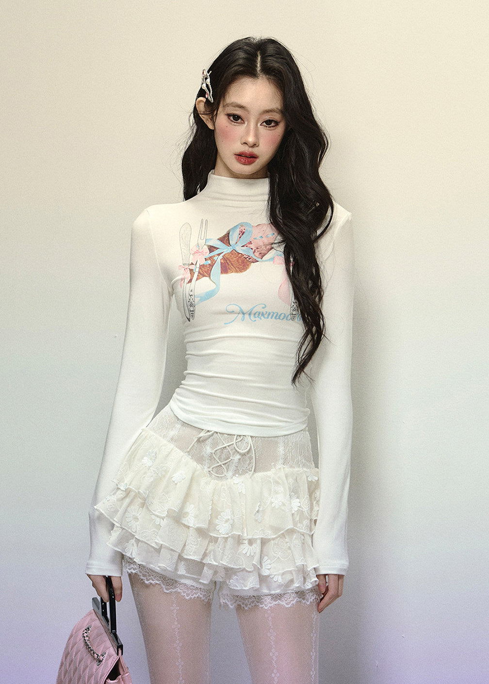 French-inspired high-waist lace skirt