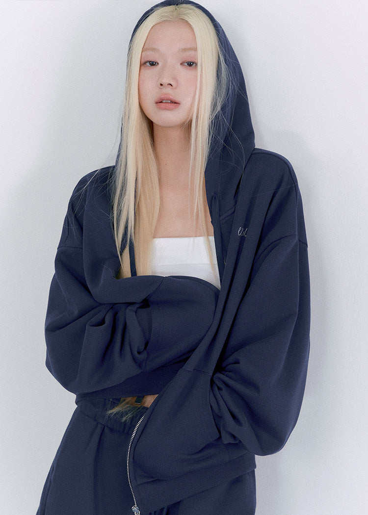 Navy oversized hoodie and relaxed sweatpants matching set for women