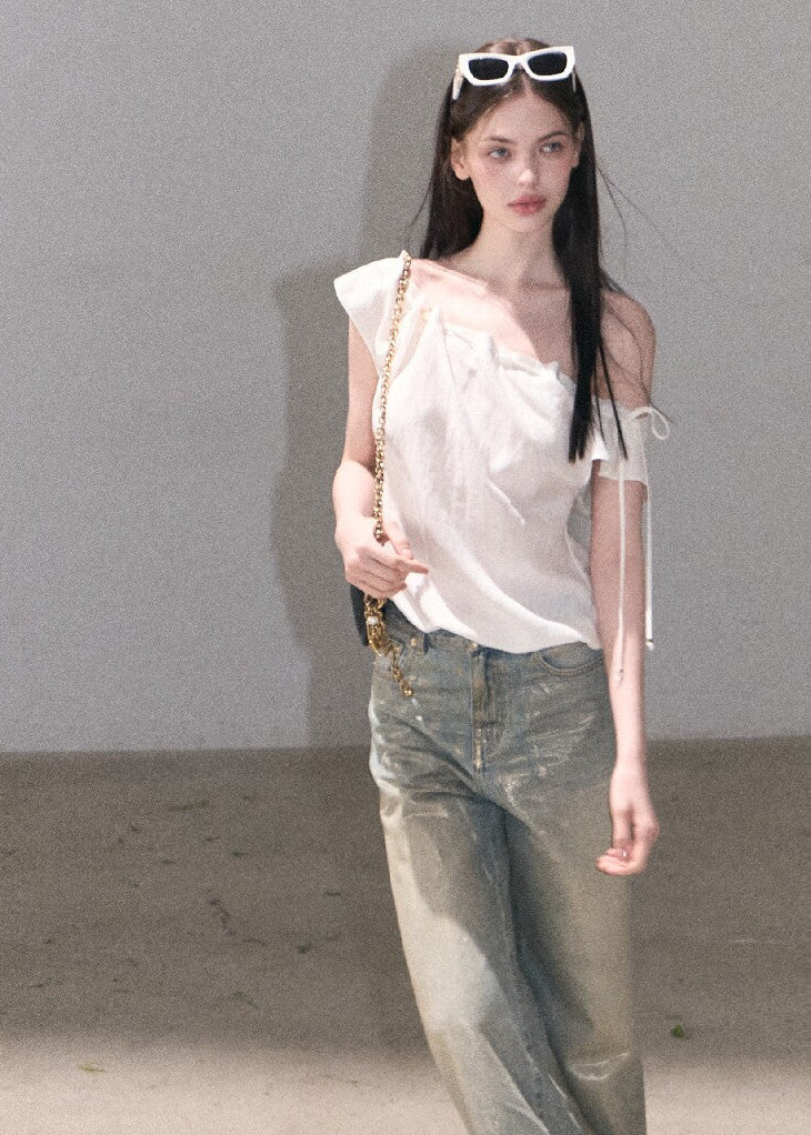 Relaxed wide-leg pants with a soft draped top