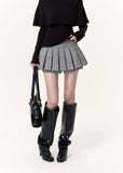 Grey vintage academy pleated mini skort with flared A-line silhouette