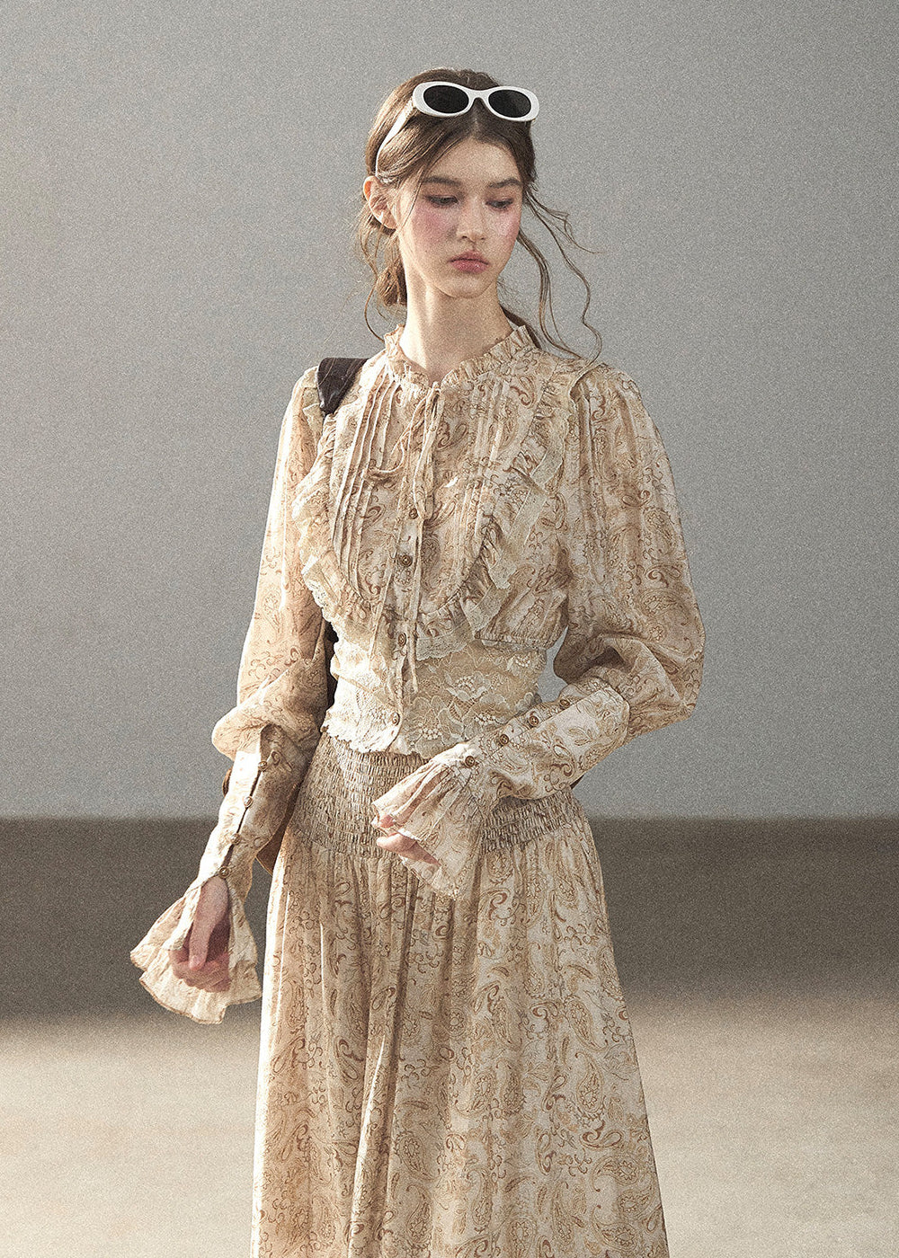 Romantic lace top and long skirt two-piece set