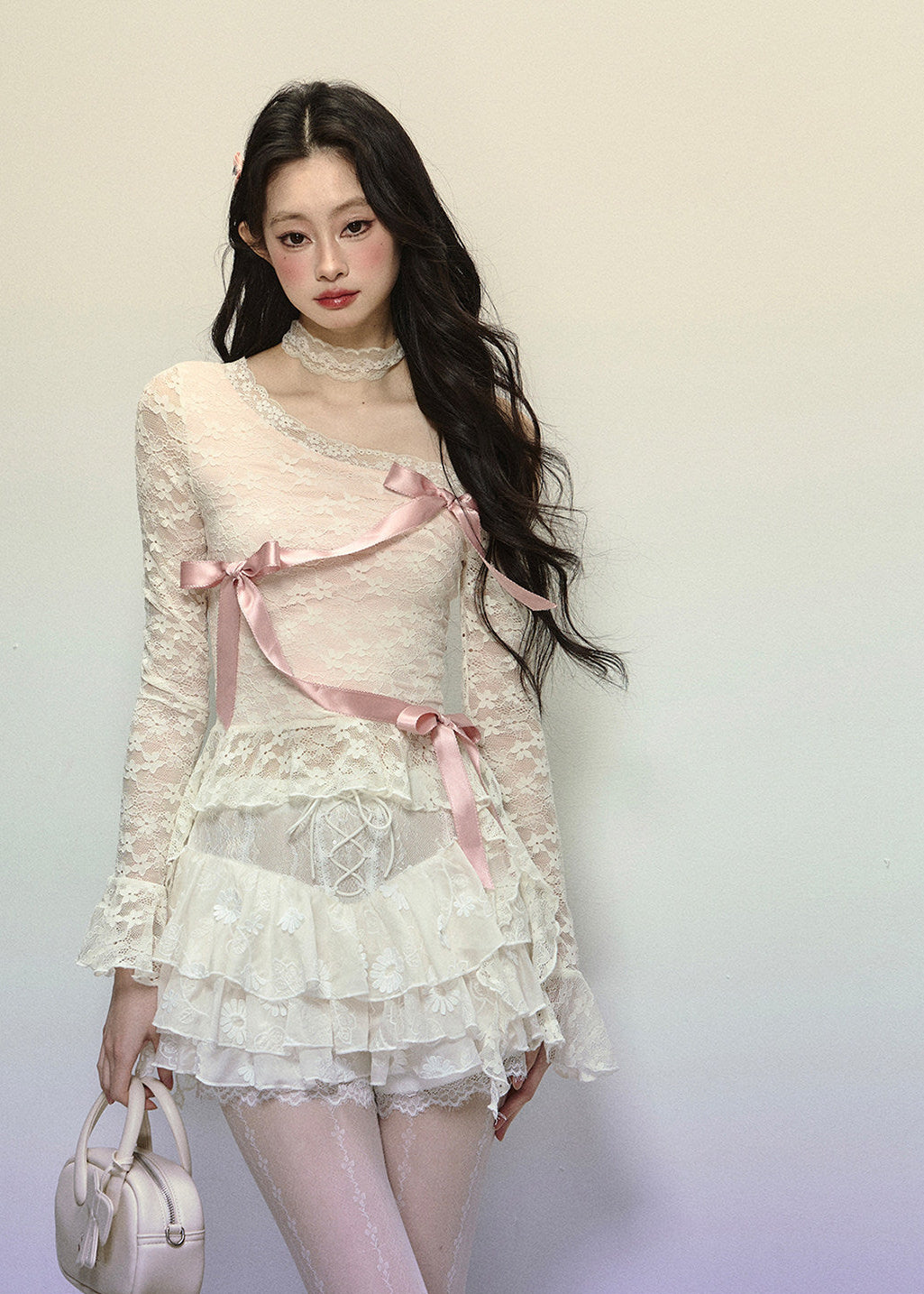 French-inspired high-waist lace skirt
