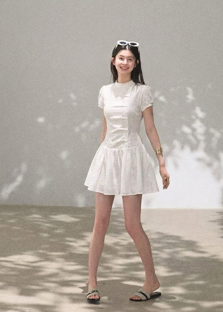 Moonlight white mini dress with soft flared skirt