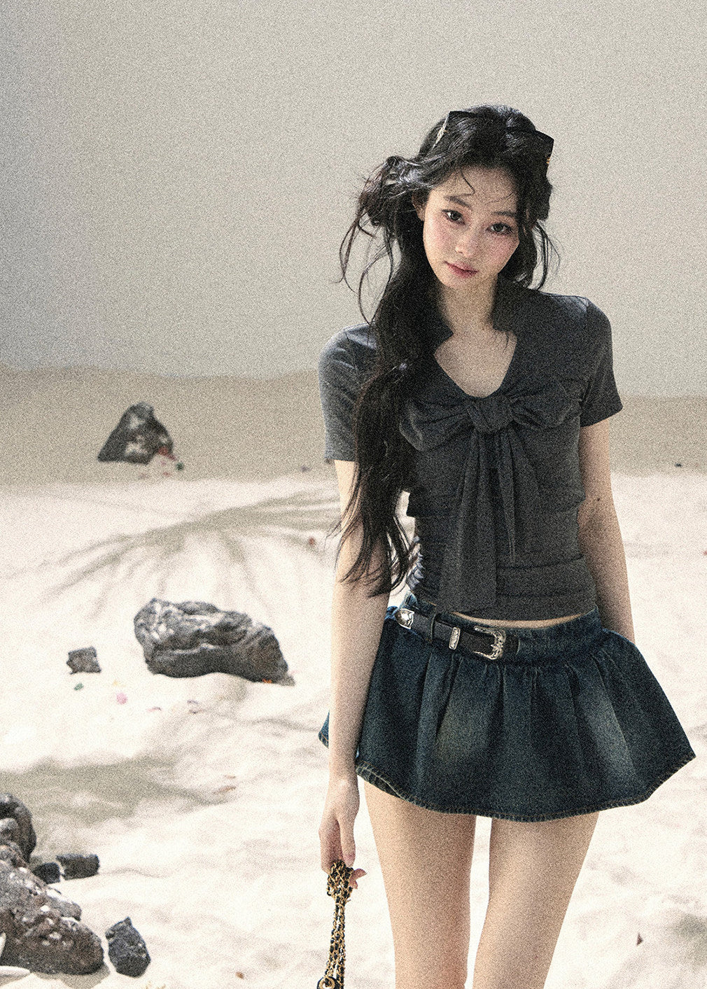 Soft lyocell cropped top with short sleeves