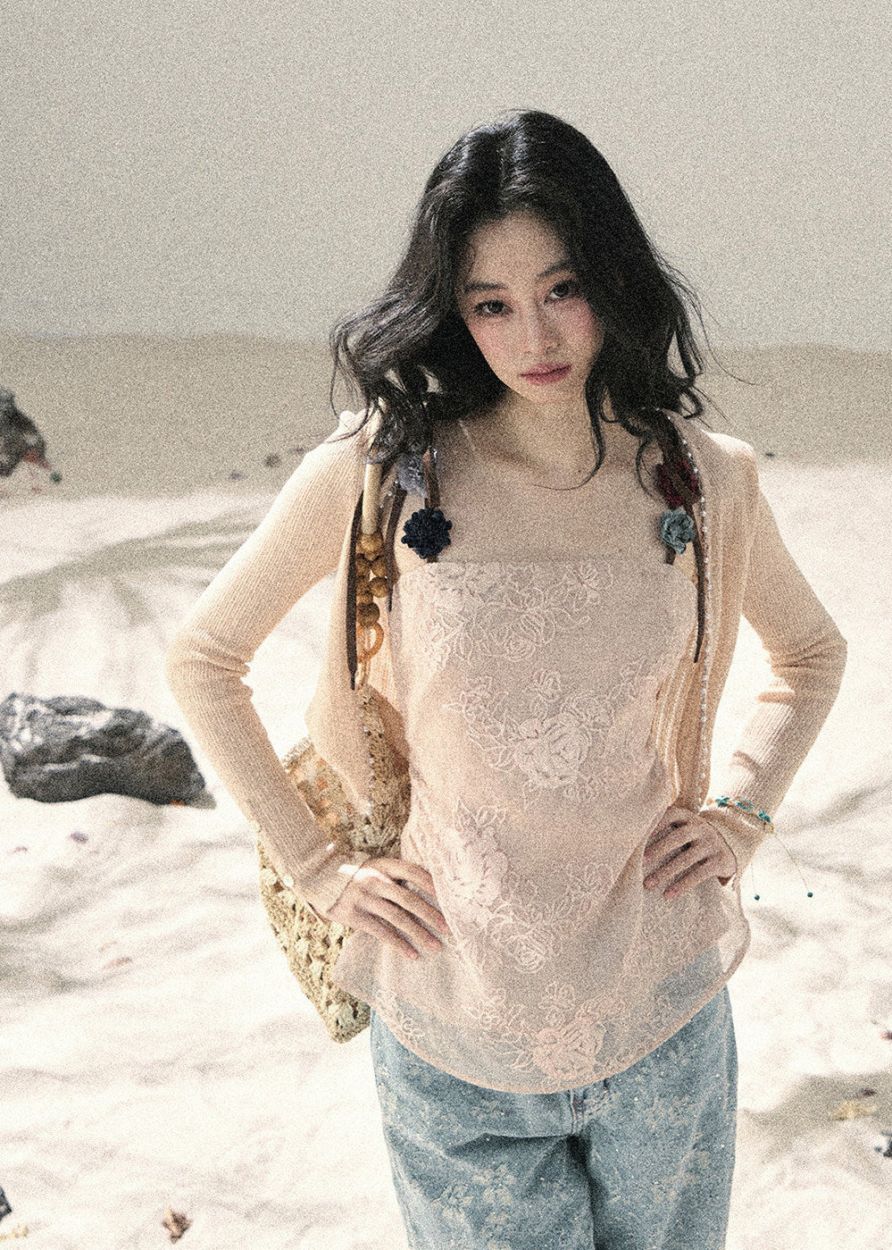 Floral embroidered cami top styled with denim
