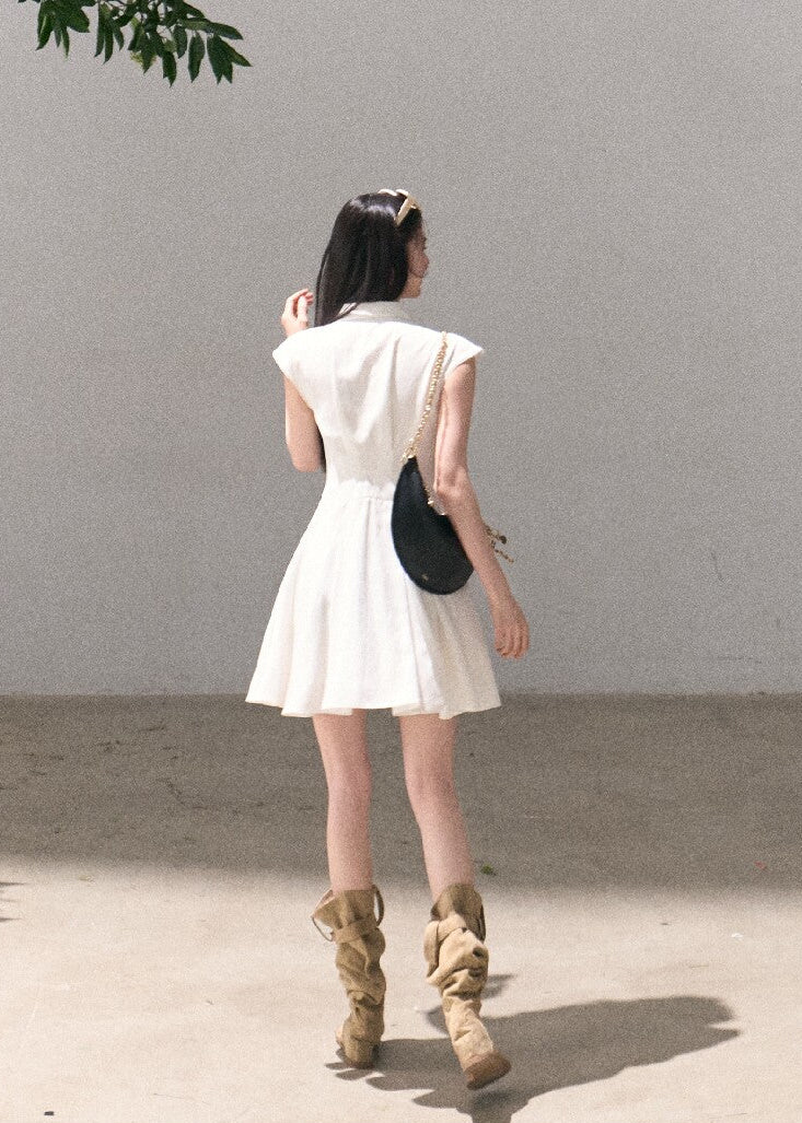Elegant short white shirt dress with cap sleeves