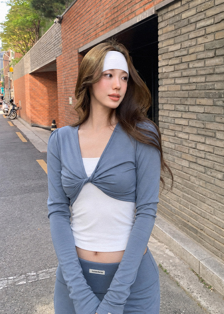 Women’s ballet-style fitted top and relaxed casual pants matching set