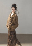 Autumn leopard skirt with flowing layered silhouette