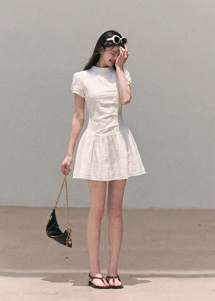 Moonlight white mini dress with soft flared skirt