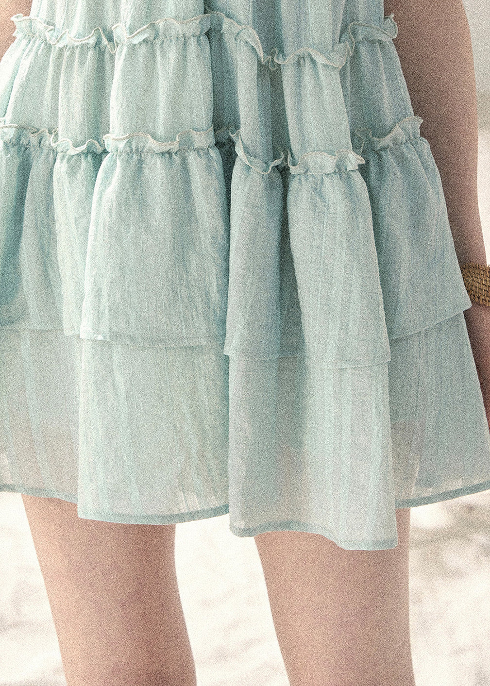 Women’s seafoam tiered mini dress for a seaside vacation