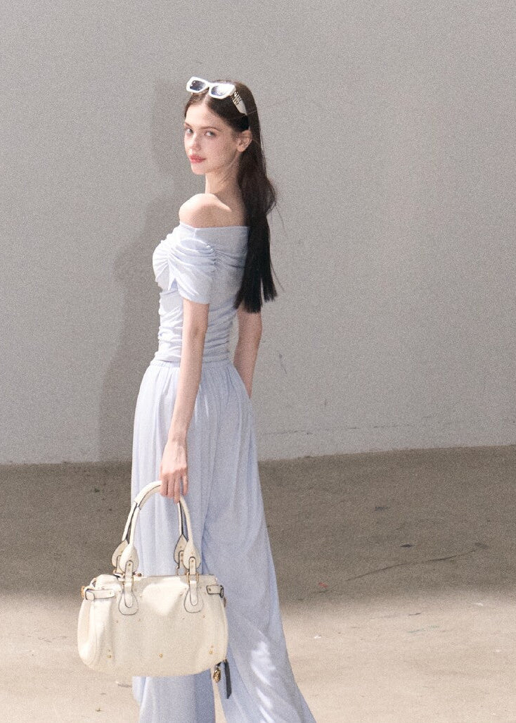 Soft lyocell blend pants set in cloud blue