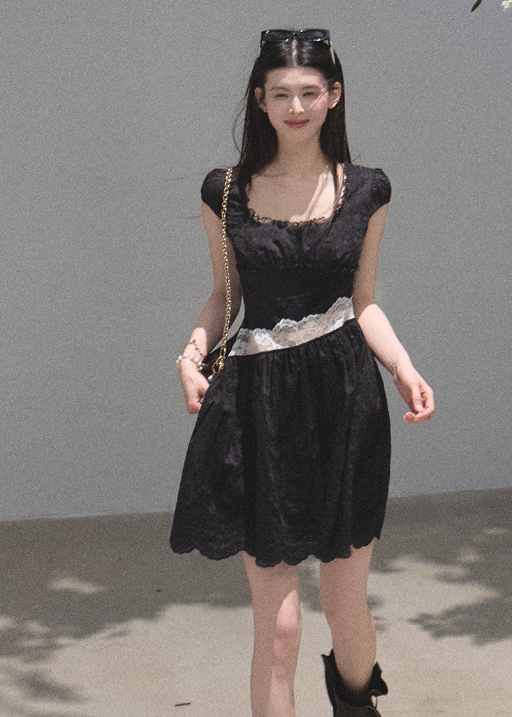 Black lace waist maxi dress with feminine fitted silhouette