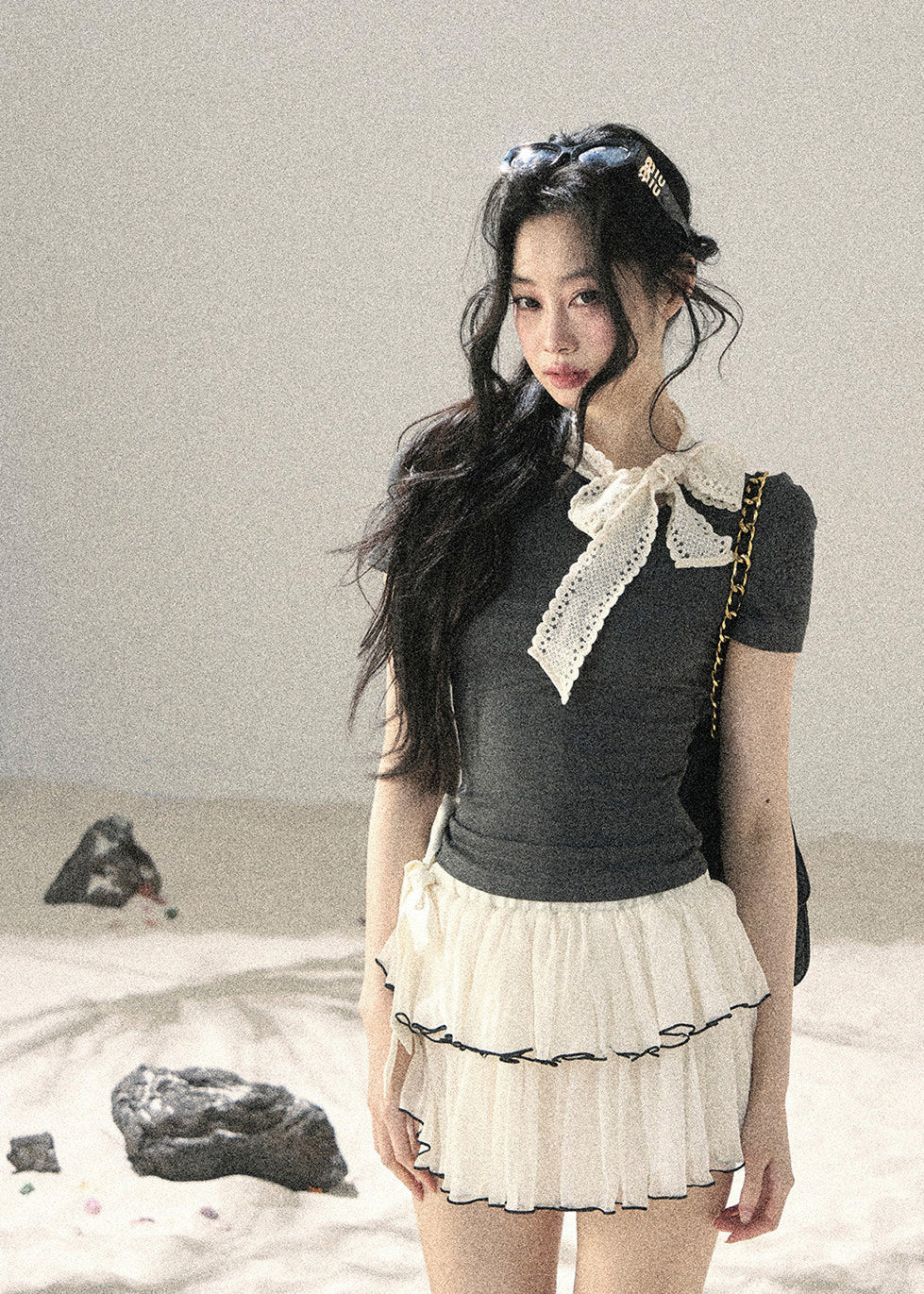 Romantic chiffon skirt styled with a fitted top