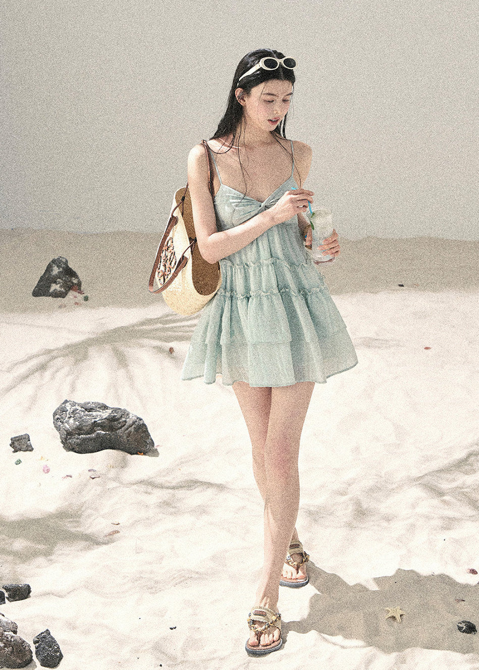 Women’s seafoam tiered mini dress for a seaside vacation