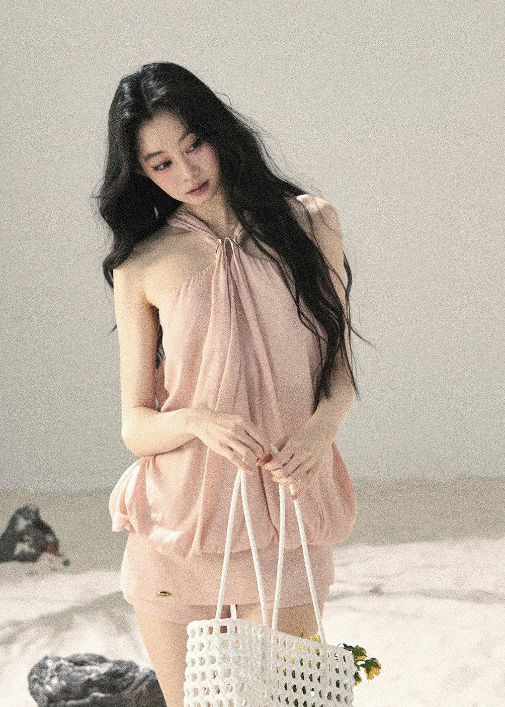 Early summer two-piece set in soft blush pink
