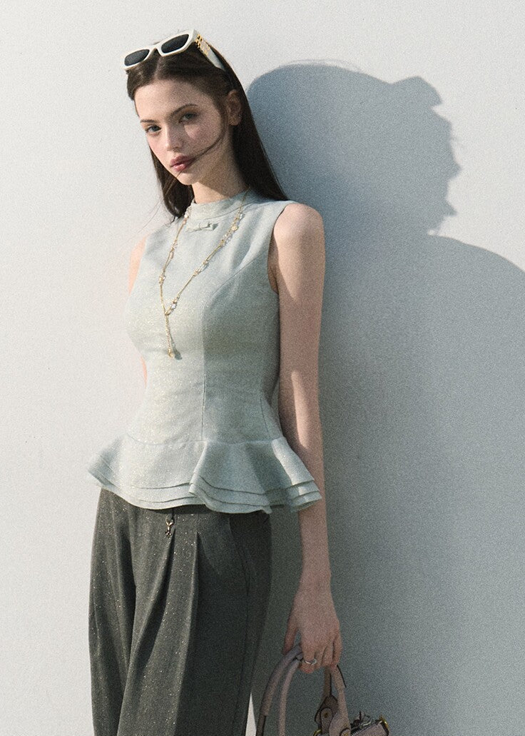 High waist flowy wide leg trousers in muted olive grey