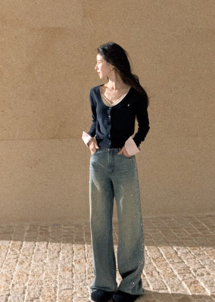 Korean-inspired women's button-front knit cardigan 
