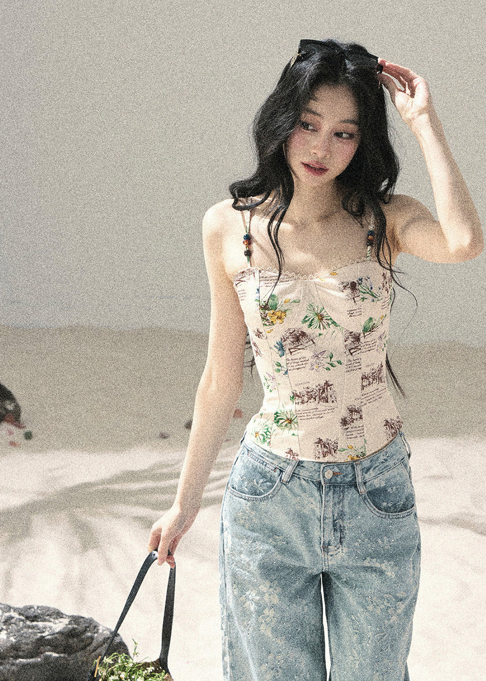 Full-length straight wide-leg jeans in faded blue denim