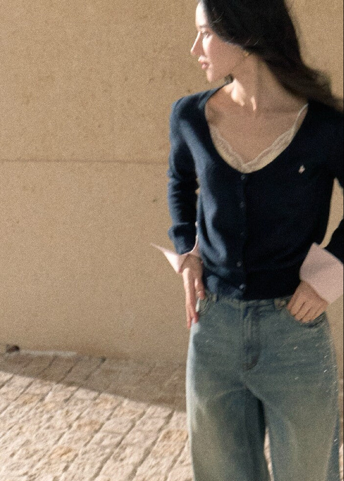Korean-inspired women's button-front knit cardigan 