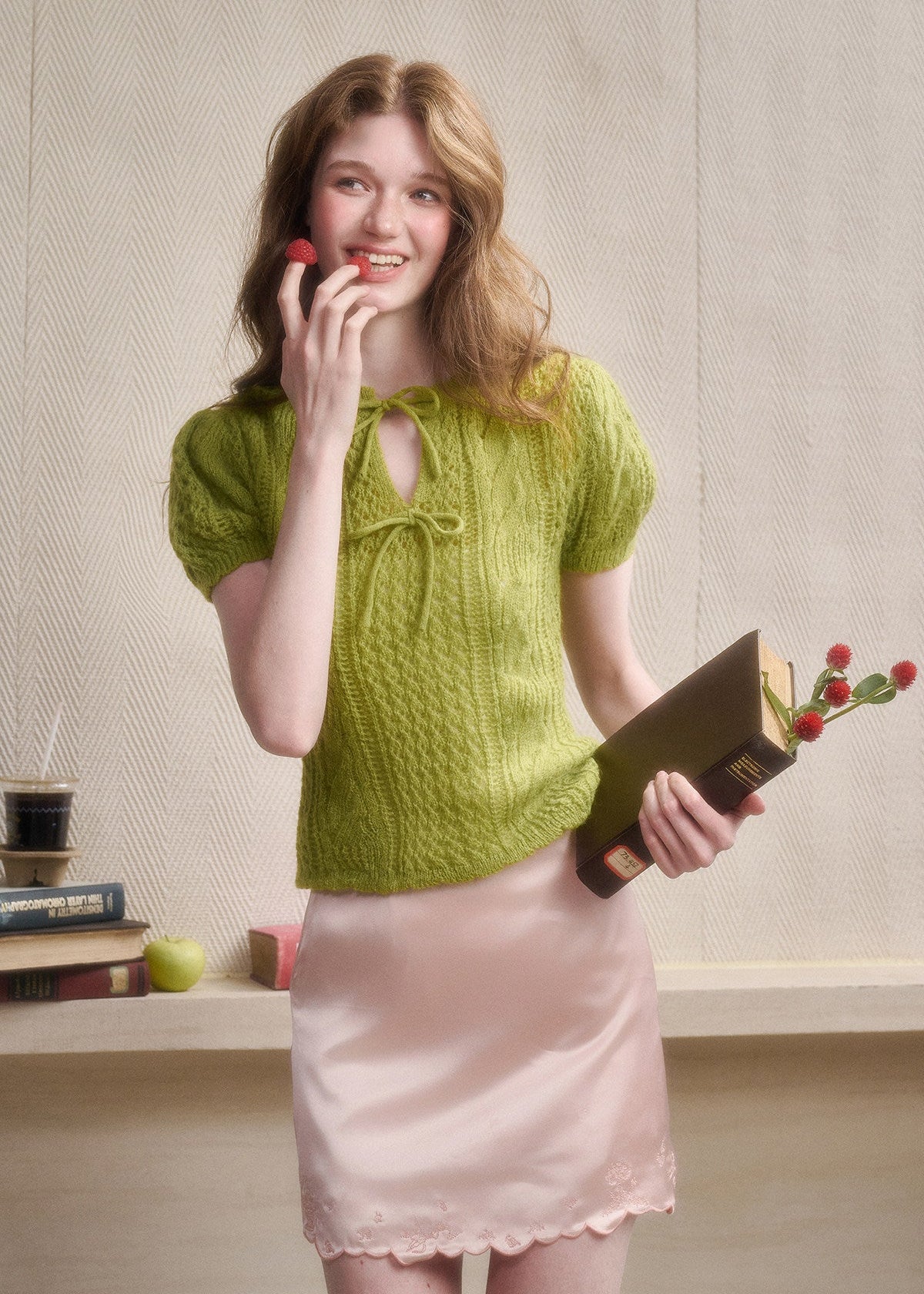 Soft textured sweater with puff sleeve silhouette