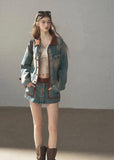 Washed denim jacket and mini skirt set