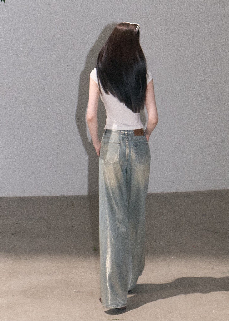Metallic gradient denim pants in a relaxed fit