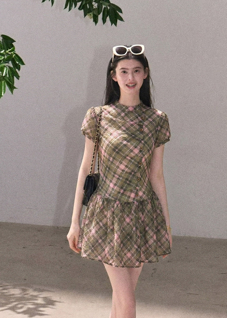 Garden plaid fit and flare mini dress