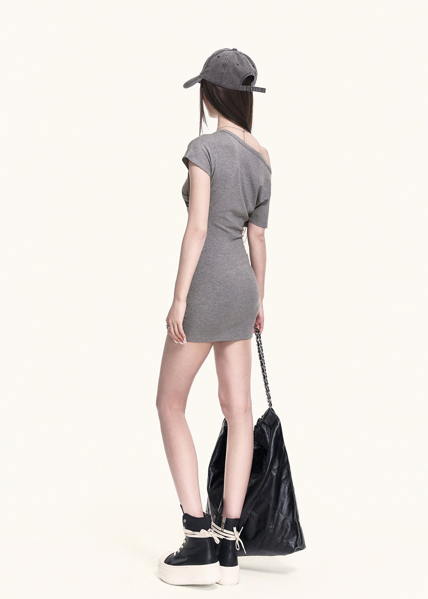 Edgy grey bodycon dress with short sleeves