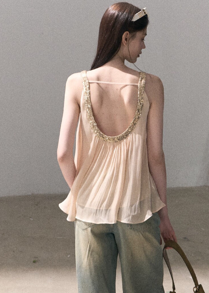 Full-length wide-leg denim pants with gold gradient