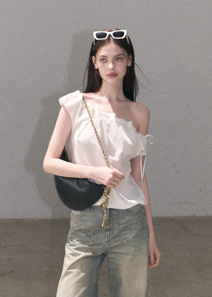 Full-length wide-leg denim pants with gold gradient