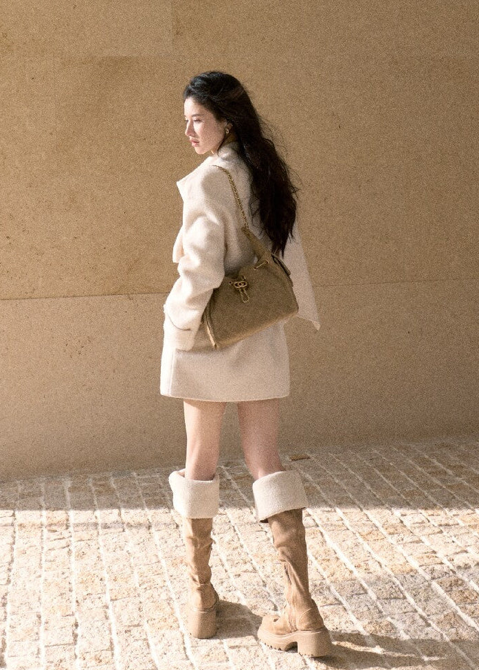 Oversized double-faced wool coat with statement scarf collar